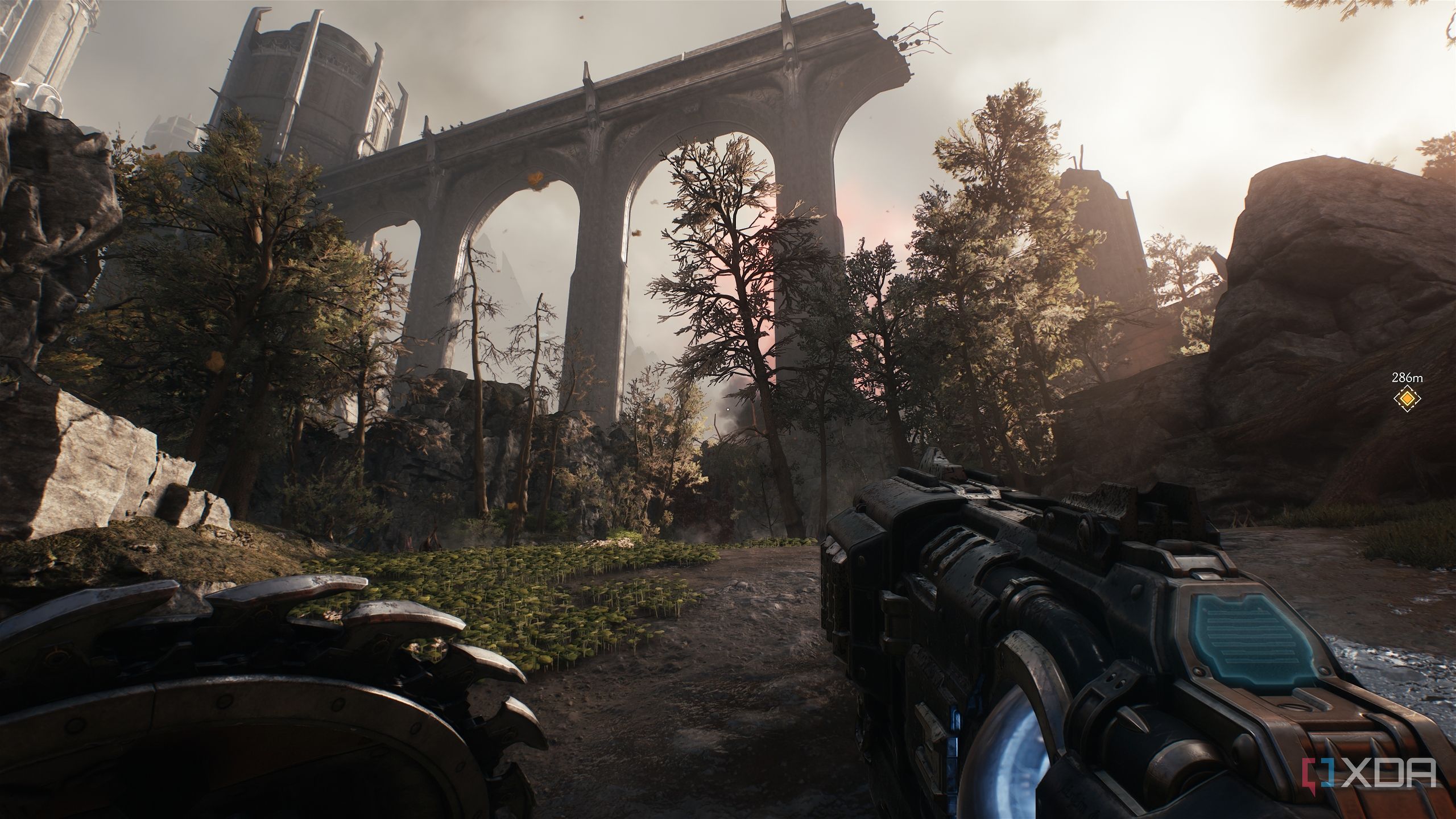 A broken bridge in Doom: The Dark Ages.