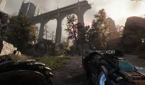 A broken bridge in Doom: The Dark Ages.