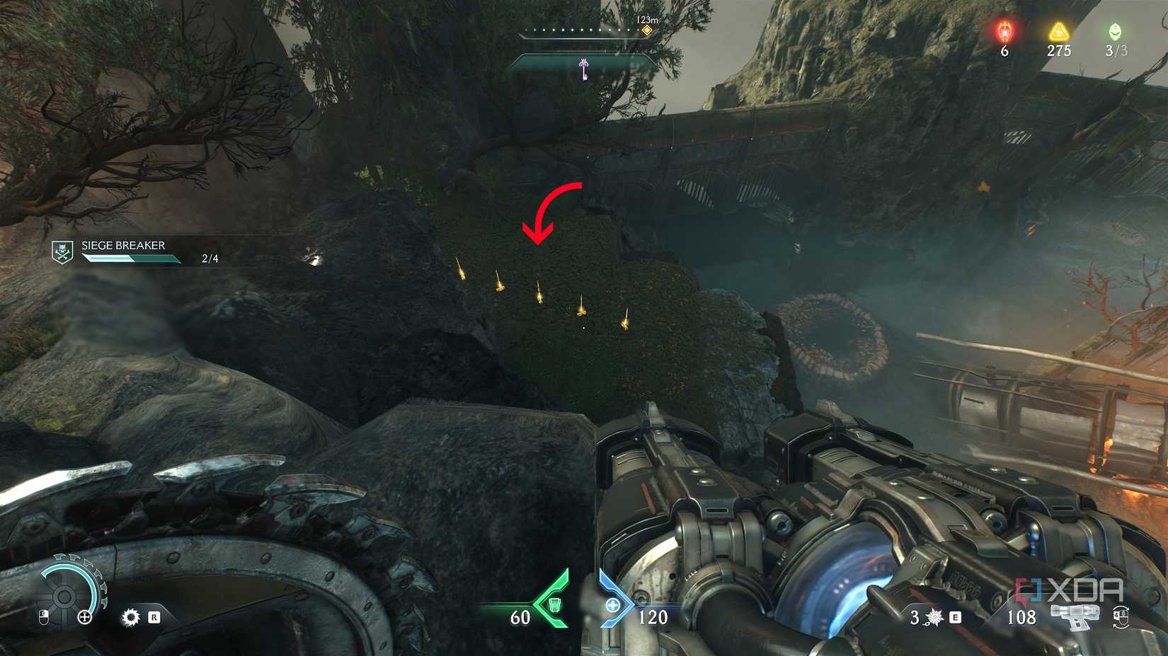 Gold bars on the ground a level beneath the slayer in Doom: The Dark Ages.