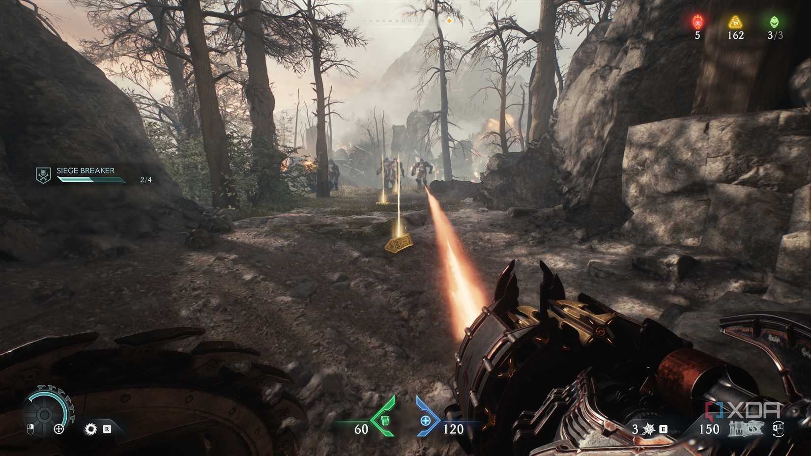 Slayer fighting Soldier demons with gold on the ground in Doom: The Dark Ages.