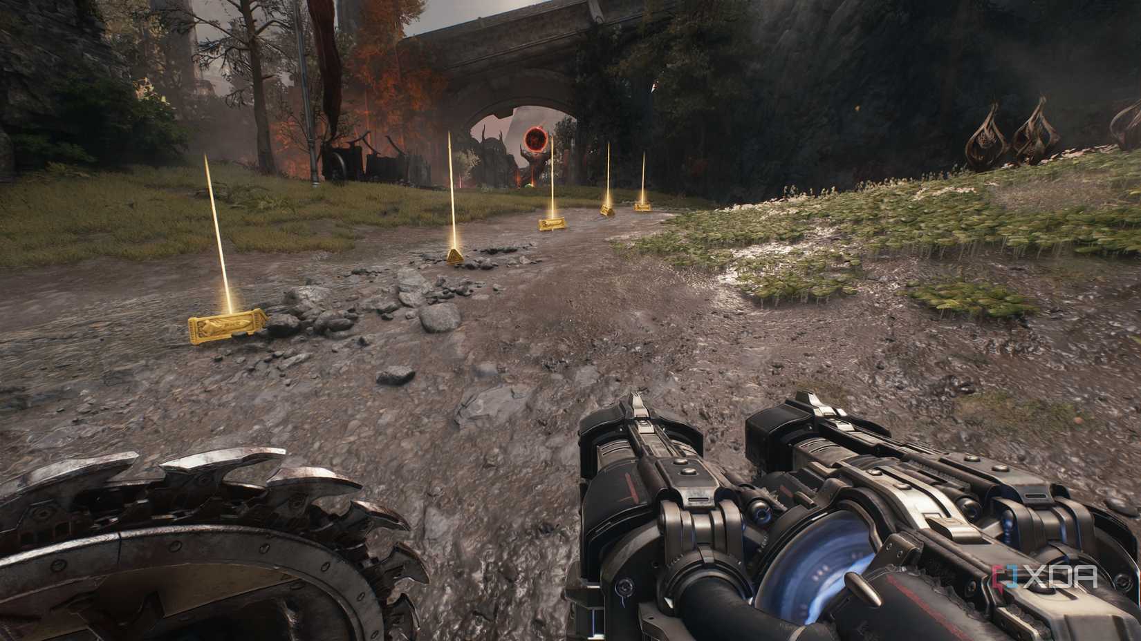 Gold bars lined on the ground in Doom: The Dark Ages.