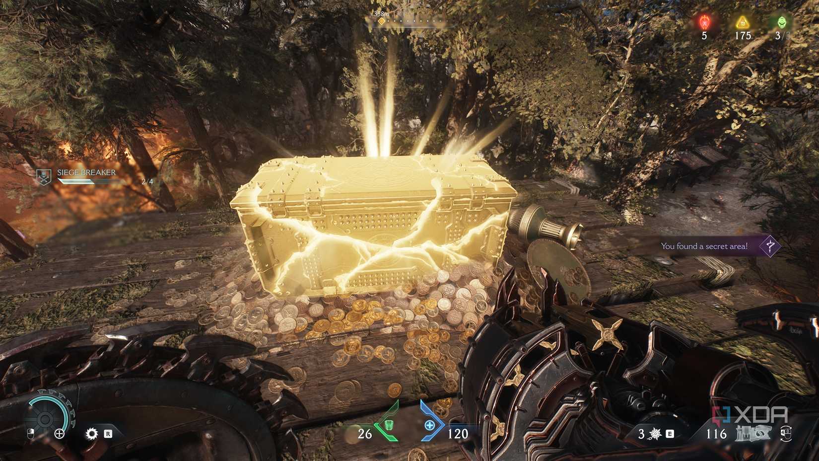 A gold crate in a secret area in Doom: The Dark Ages.