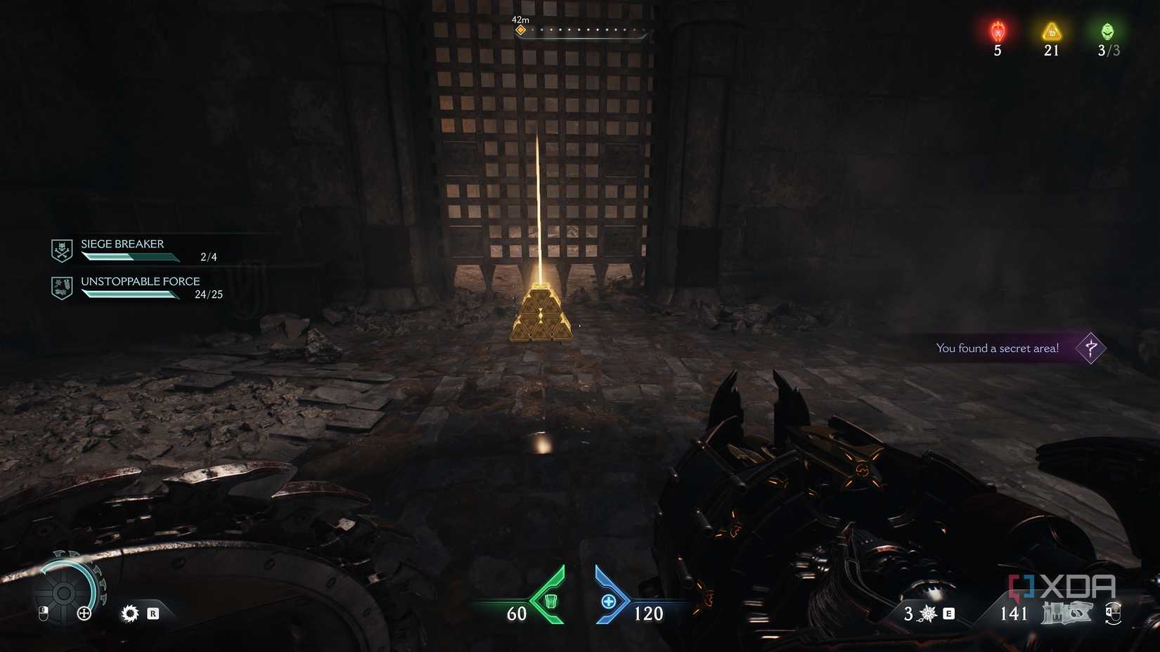 A gold stack in a secret area in Doom: The Dark Ages.
