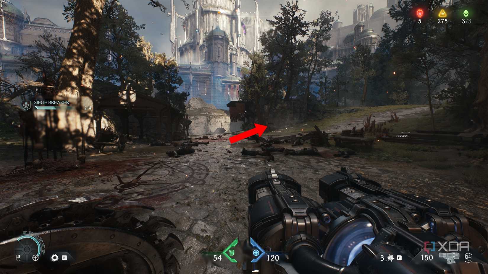 An arrow pointing the way to go in Doom: The Dark Ages.