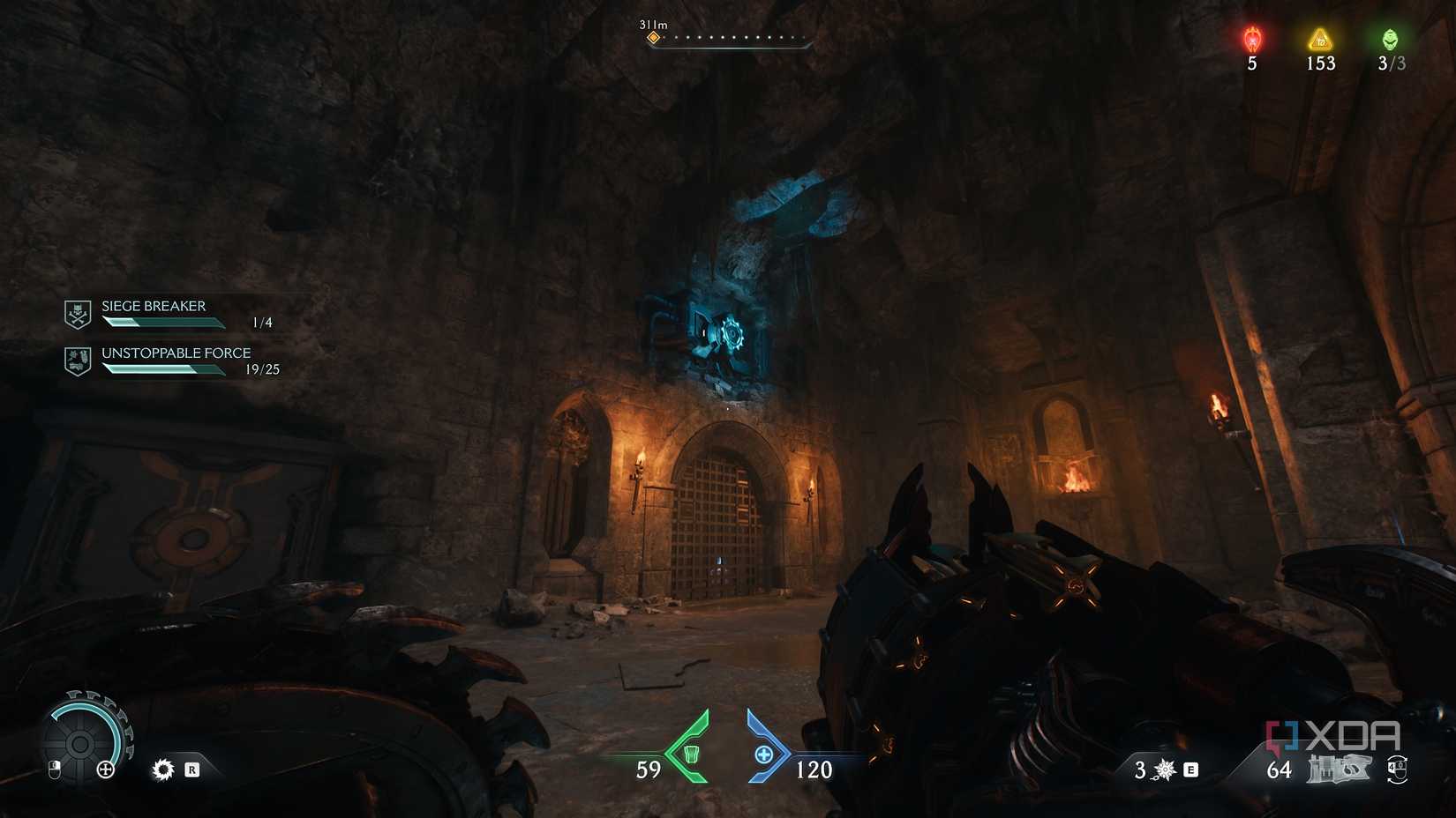 A blue energy node in Doom: The Dark Ages.