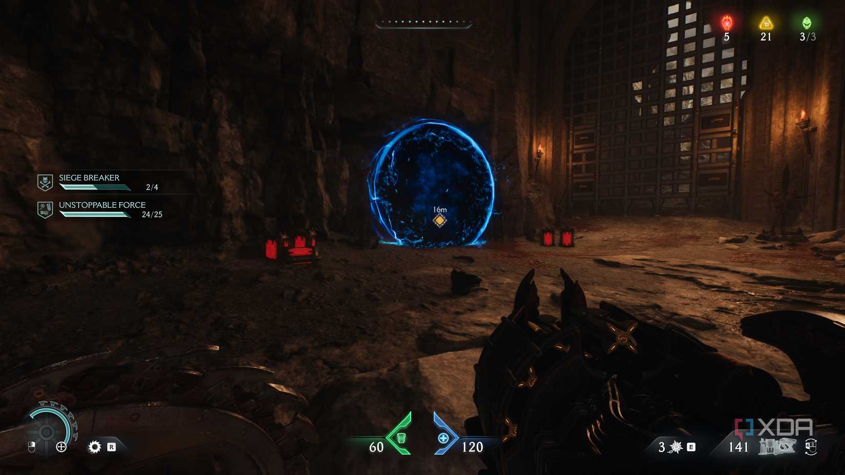 A blue teleporter in Doom: The Dark Ages.