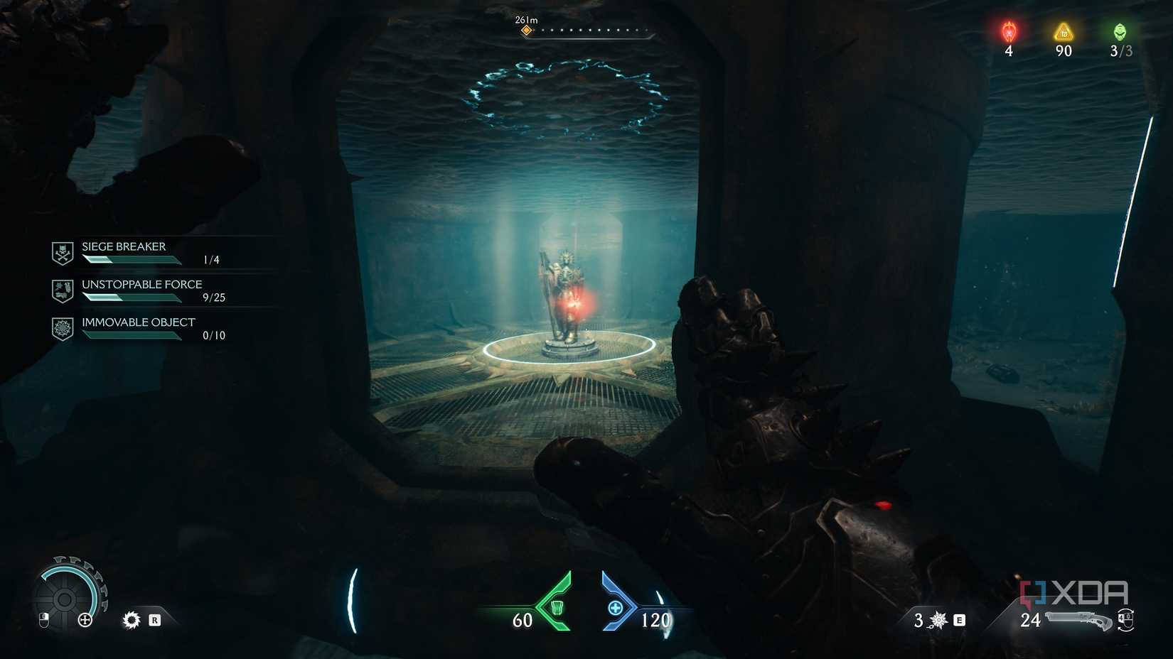 A red ruby statue underwater in Doom: The Dark Ages.