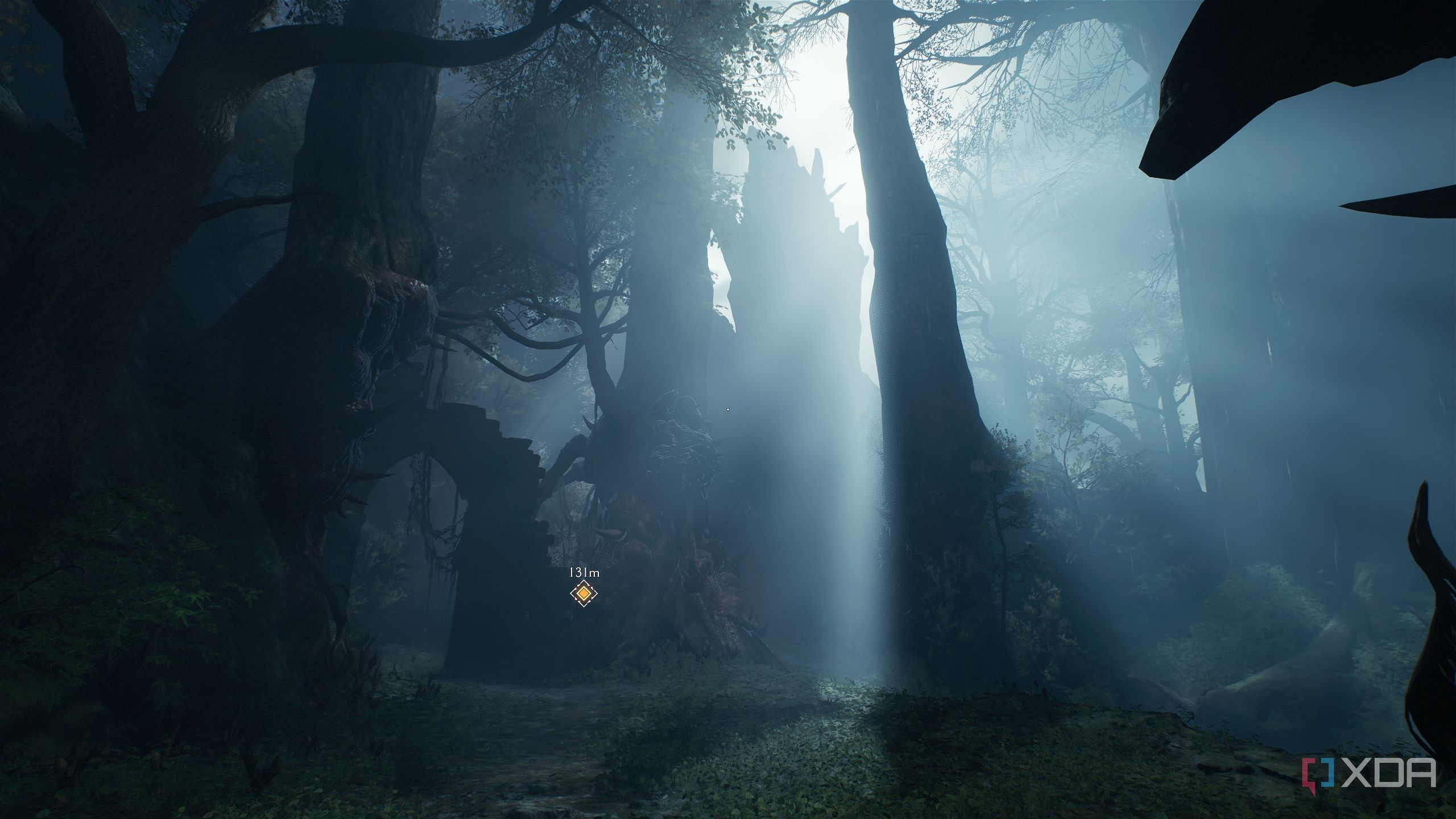 A forest bathed in moonlight in Doom: The Dark Ages.