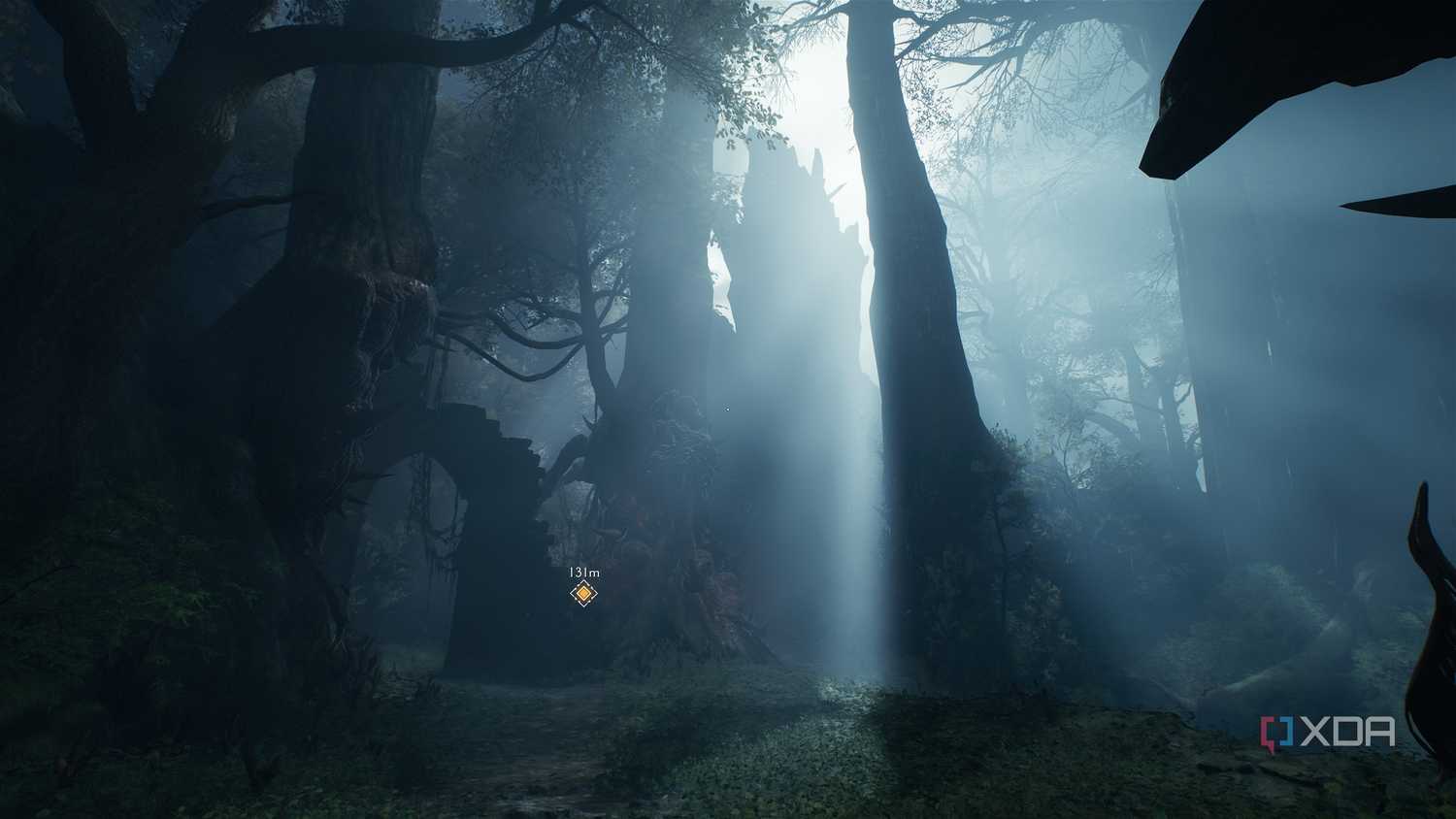 A forest bathed in moonlight in Doom: The Dark Ages.