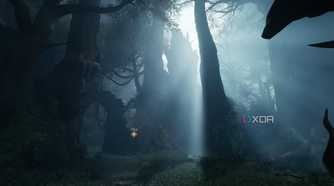 A forest bathed in moonlight in Doom: The Dark Ages.