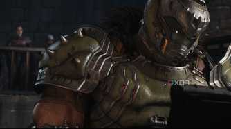 Commander Thira talking to the Doom Hunter in Doom: The Dark Ages.