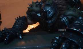 The Doom Slayer climbing a ledge in Doom: The Dark Ages.