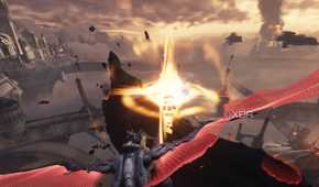 A dragon mount firing to cause an explosion in Doom: The Dark Ages.