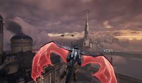 A dragon mount soaring through the skies in Doom: The Dark Ages.