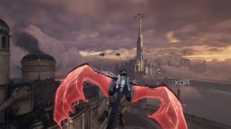 A dragon mount soaring through the skies in Doom: The Dark Ages.