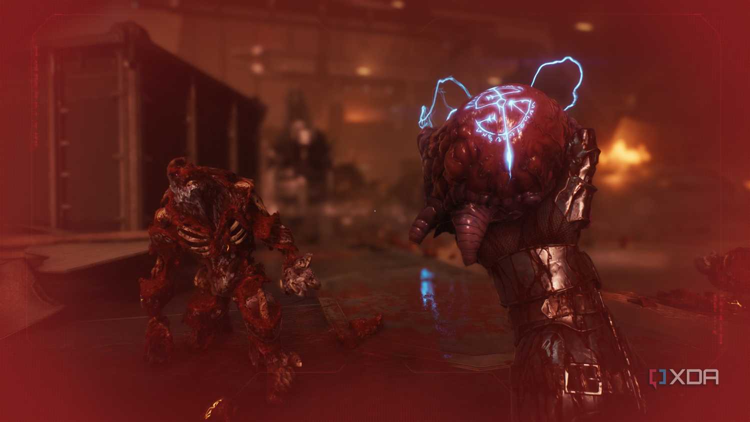 The Doom Slayer holding a Cyclops Titan's heart in his hand in Doom: The Dark Ages.