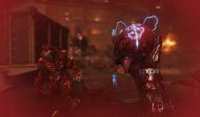 The Doom Slayer holding a Cyclops Titan's heart in his hand in Doom: The Dark Ages.