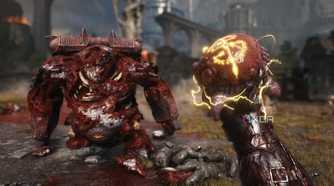 The Doom Slayer holding the heart of a Mancubus in Doom: The Dark Ages.