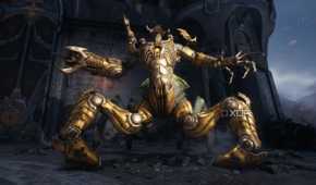 A gold-armored Vagary Champion in Doom: The Dark Ages.
