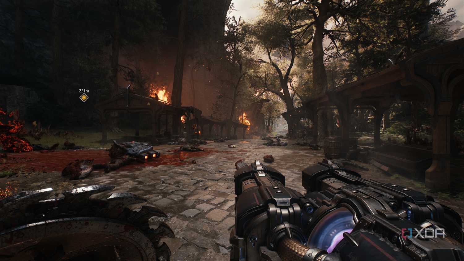 The medieval fantasy setting environment in Doom: The Dark Ages.