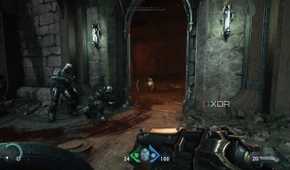 The interiors of a medieval castle in Doom: The Dark Ages.