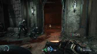 The interiors of a medieval castle in Doom: The Dark Ages.