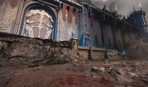 The outer wall of a medieval city in Doom: The Dark Ages.