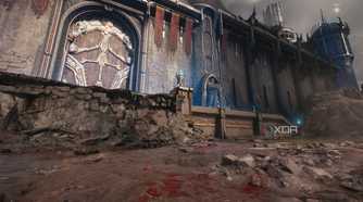 The outer wall of a medieval city in Doom: The Dark Ages.