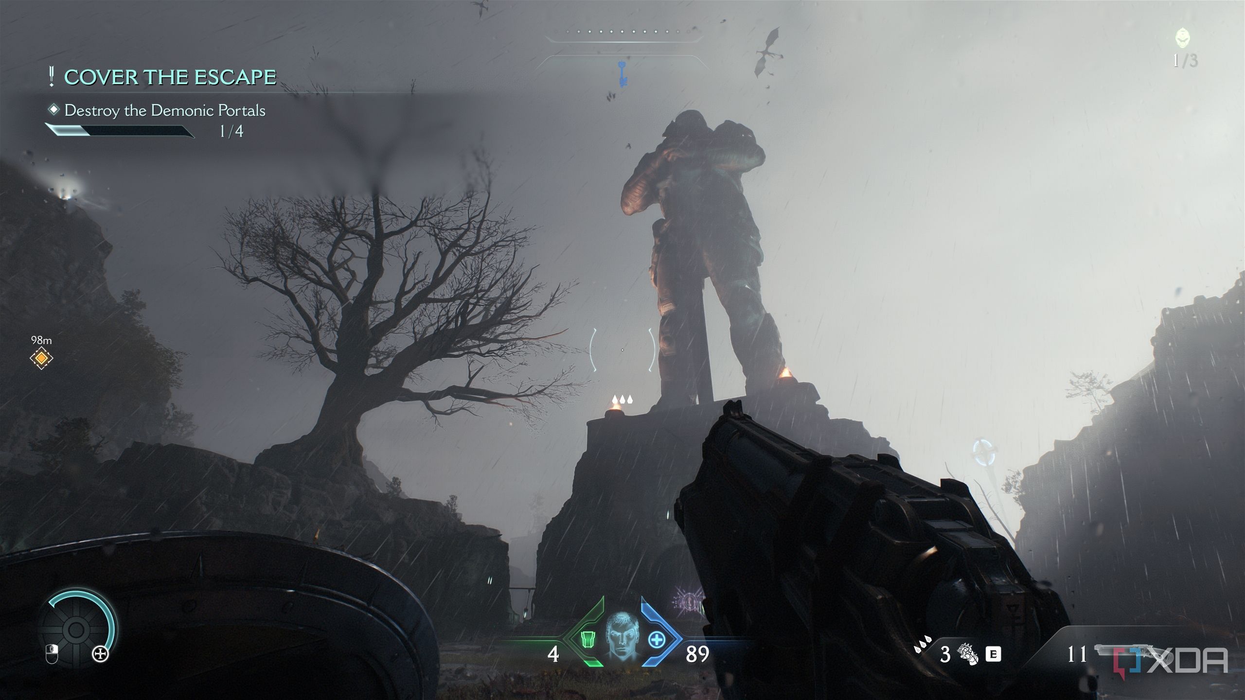 A huge sentinel knight statue in Doom: The Dark Ages.