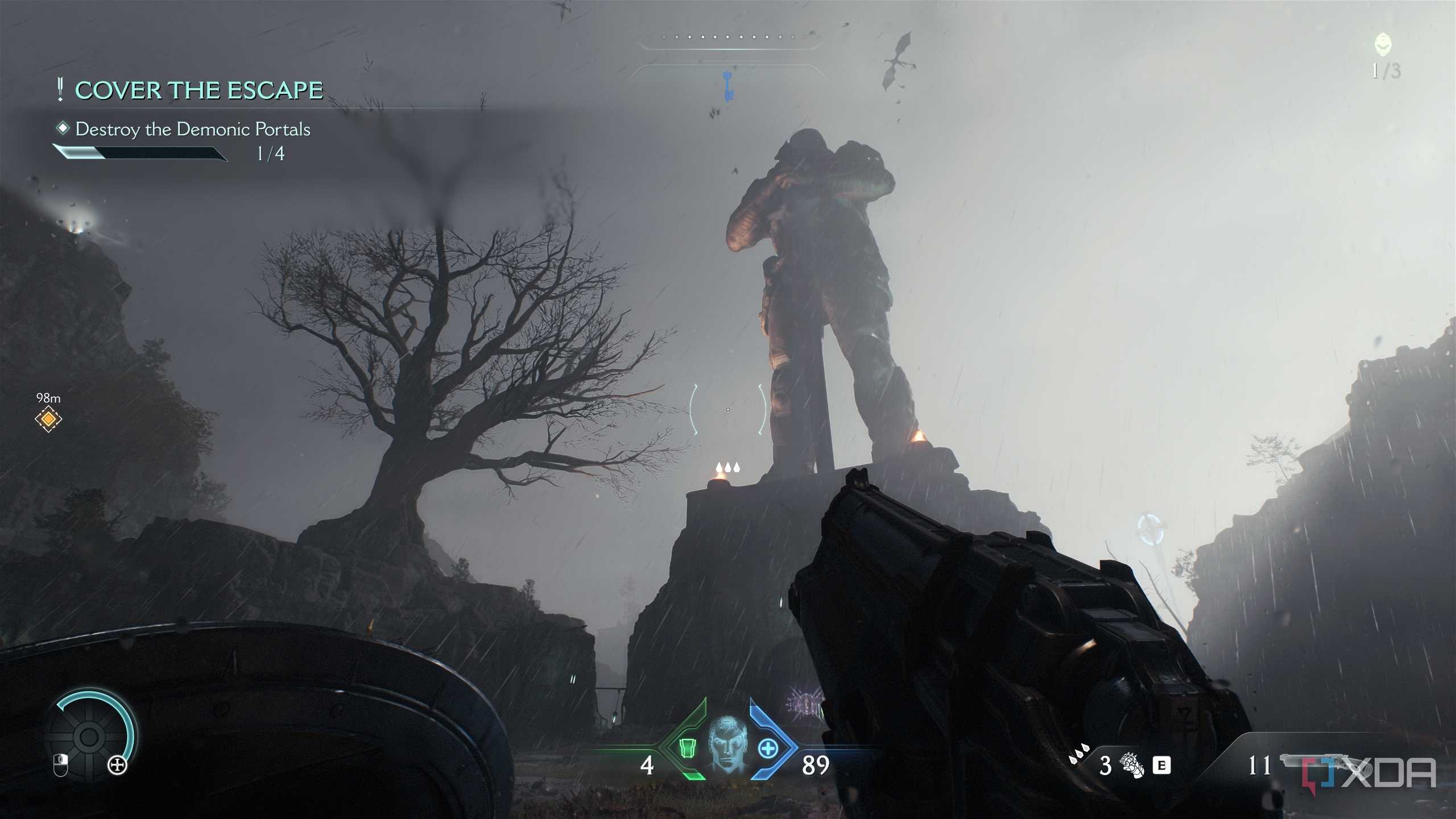 A huge sentinel knight statue in Doom: The Dark Ages.