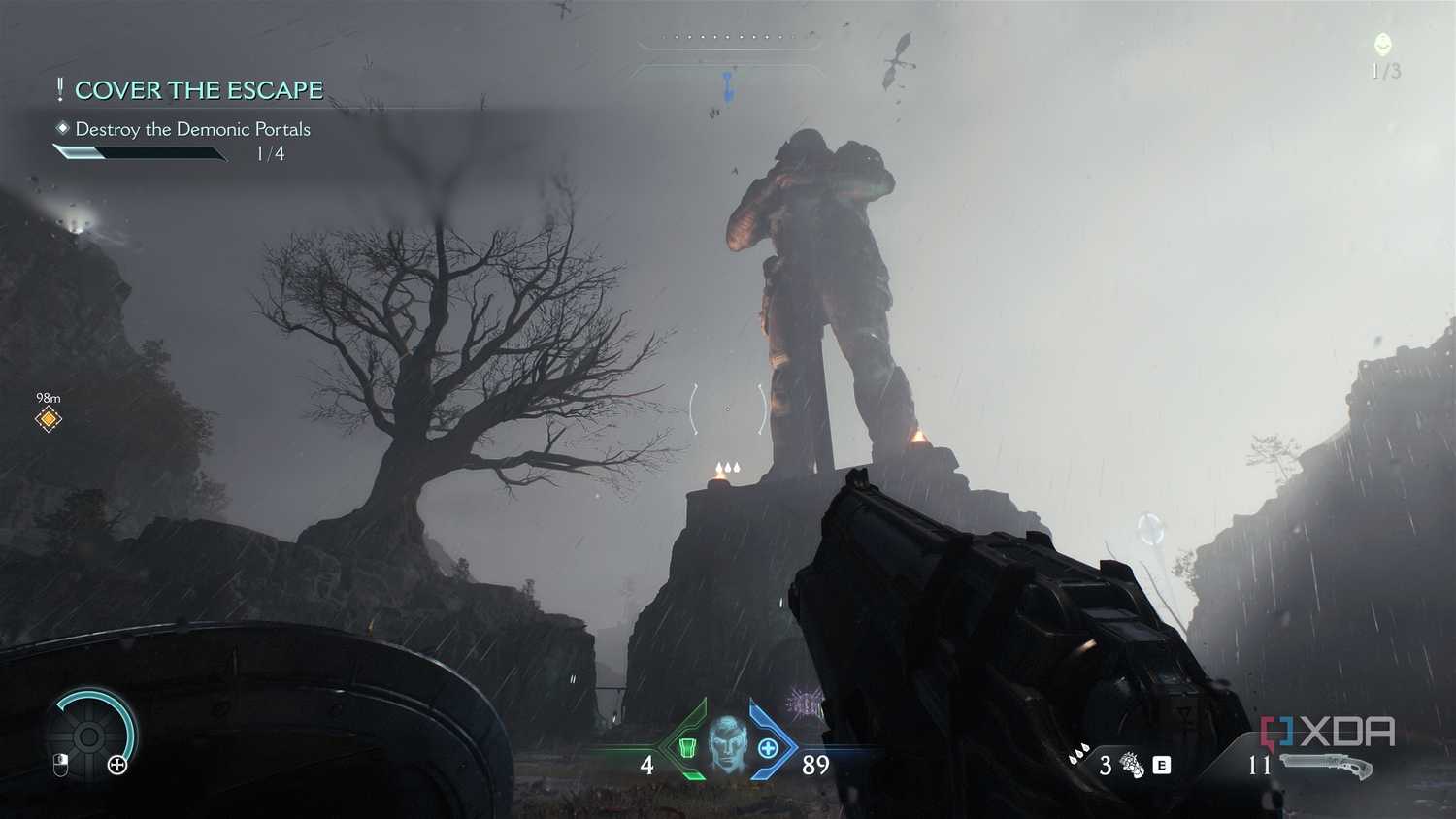 A huge sentinel knight statue in Doom: The Dark Ages.