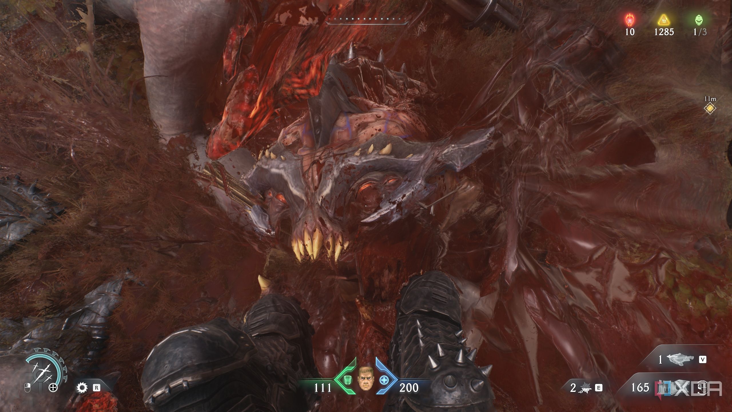 Glory kill on an Arachnotron in Doom: The Dark Ages.