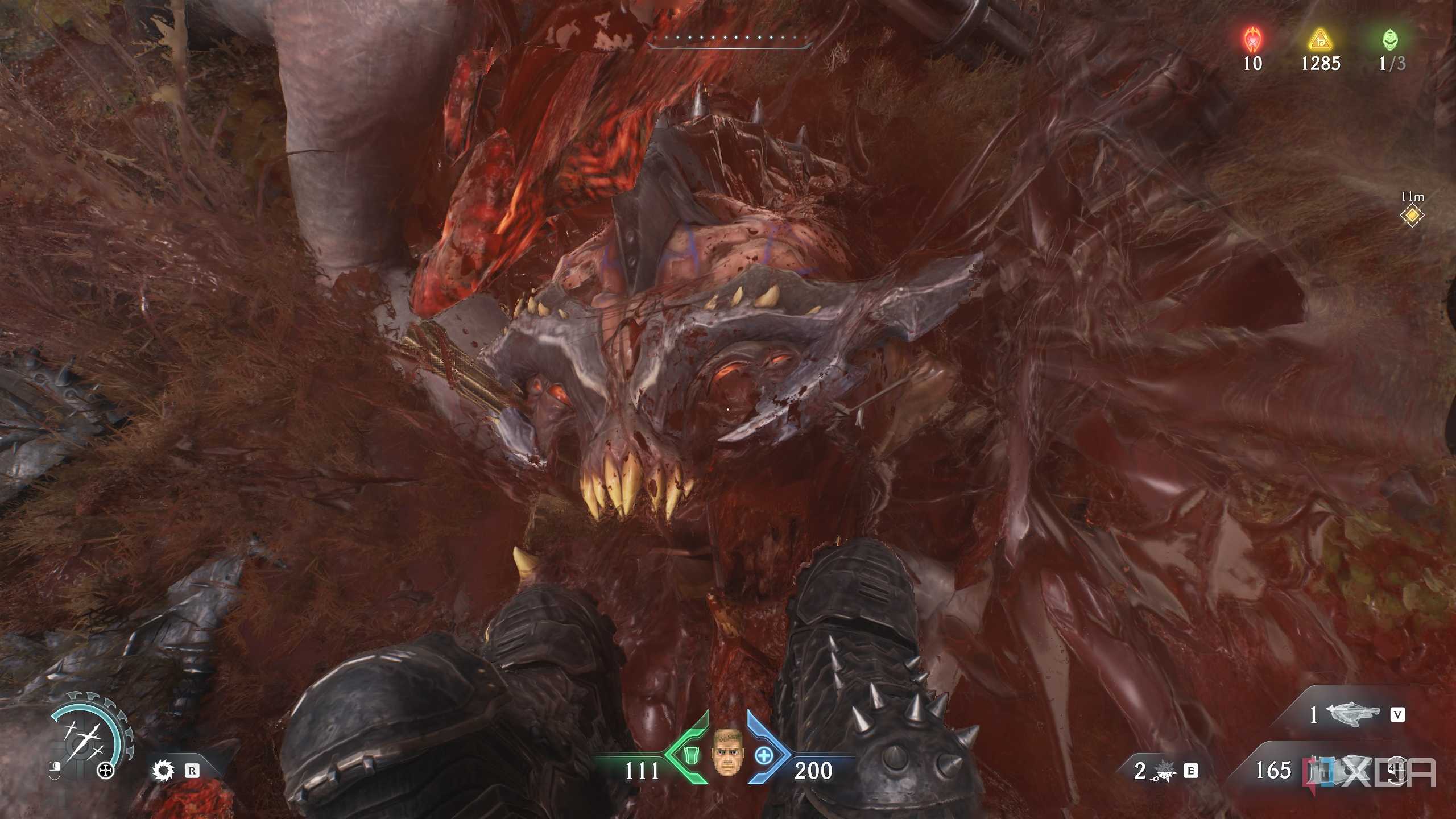 Glory kill on an Arachnotron in Doom: The Dark Ages.