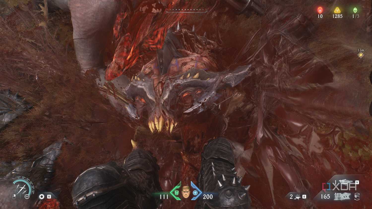 Glory kill on an Arachnotron in Doom: The Dark Ages.