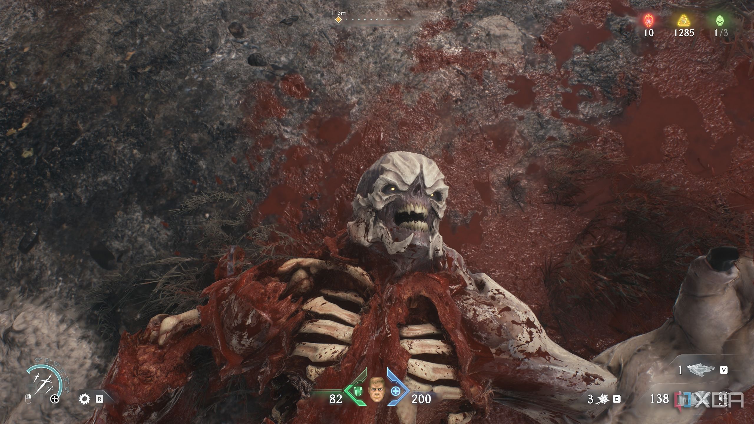 Glory kill on a Hellknight in Doom: The Dark Ages.