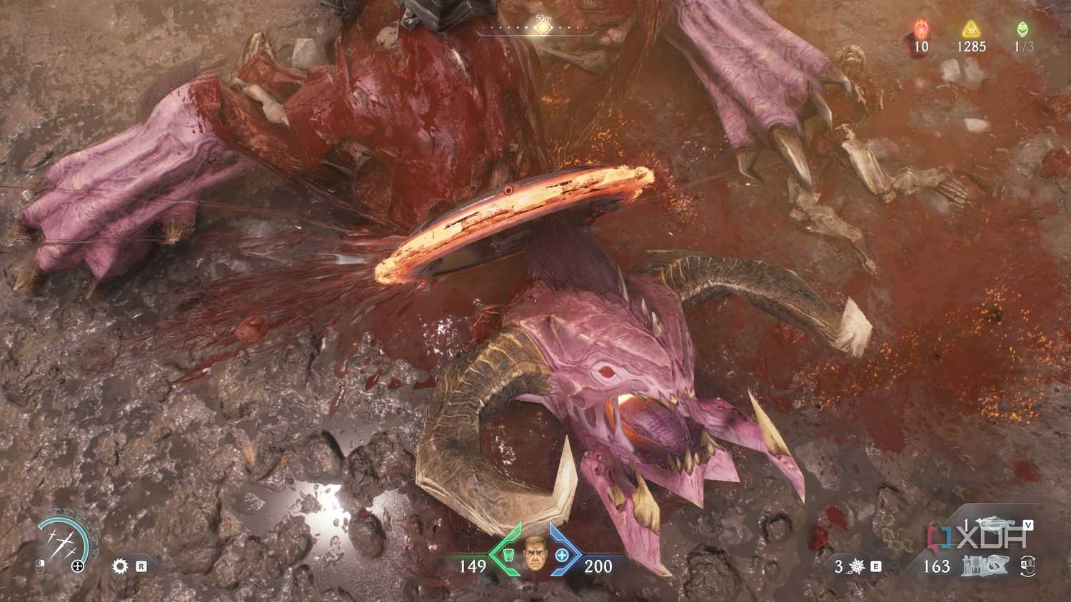 Glory kill on a Pinky Rider in Doom: The Dark Ages.
