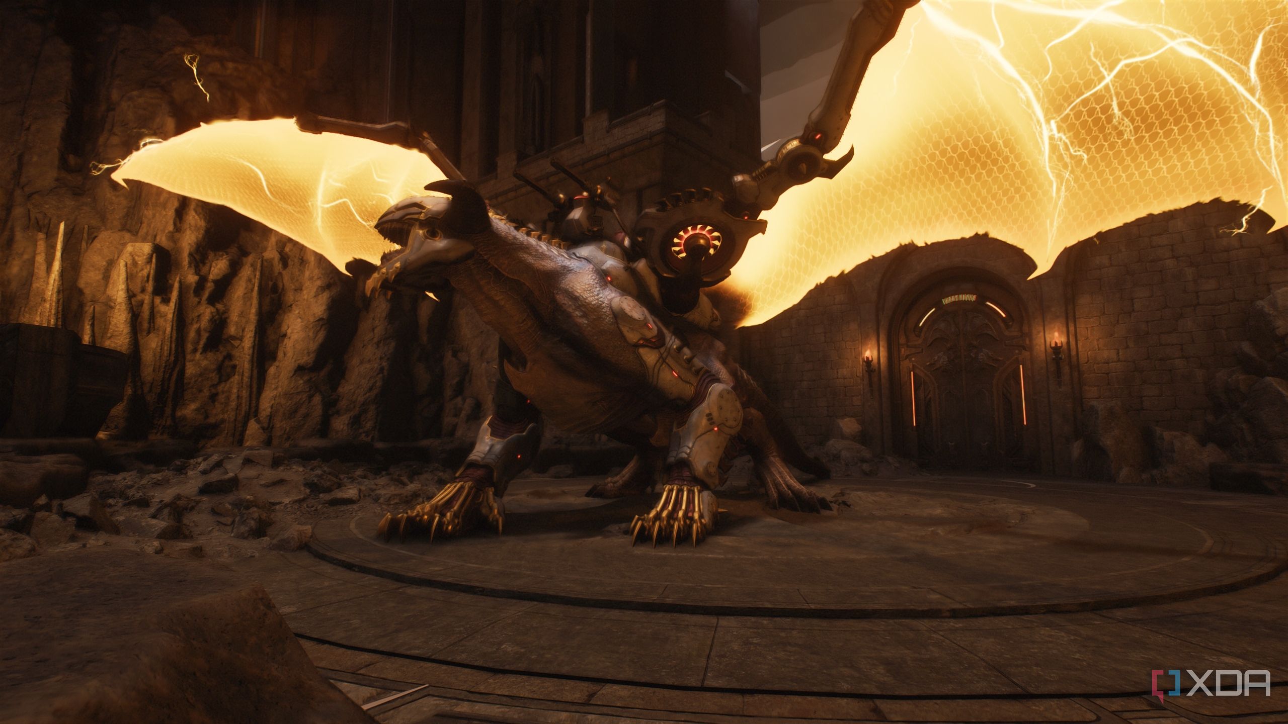 The dragon Serrat with gold wings in Doom: The Dark Ages.