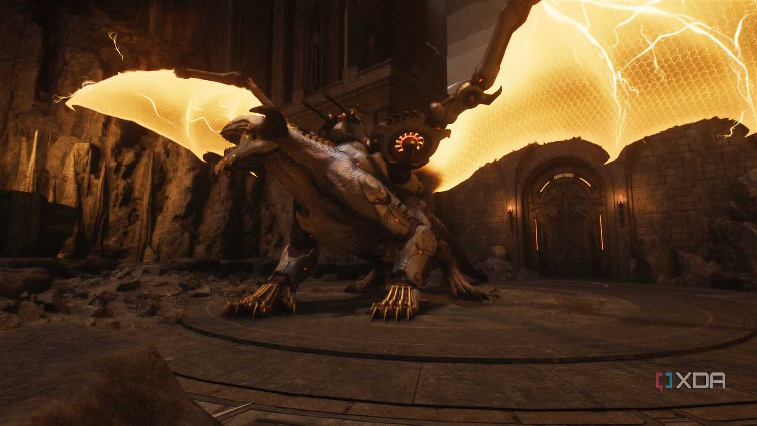 The dragon Serrat with gold wings in Doom: The Dark Ages.