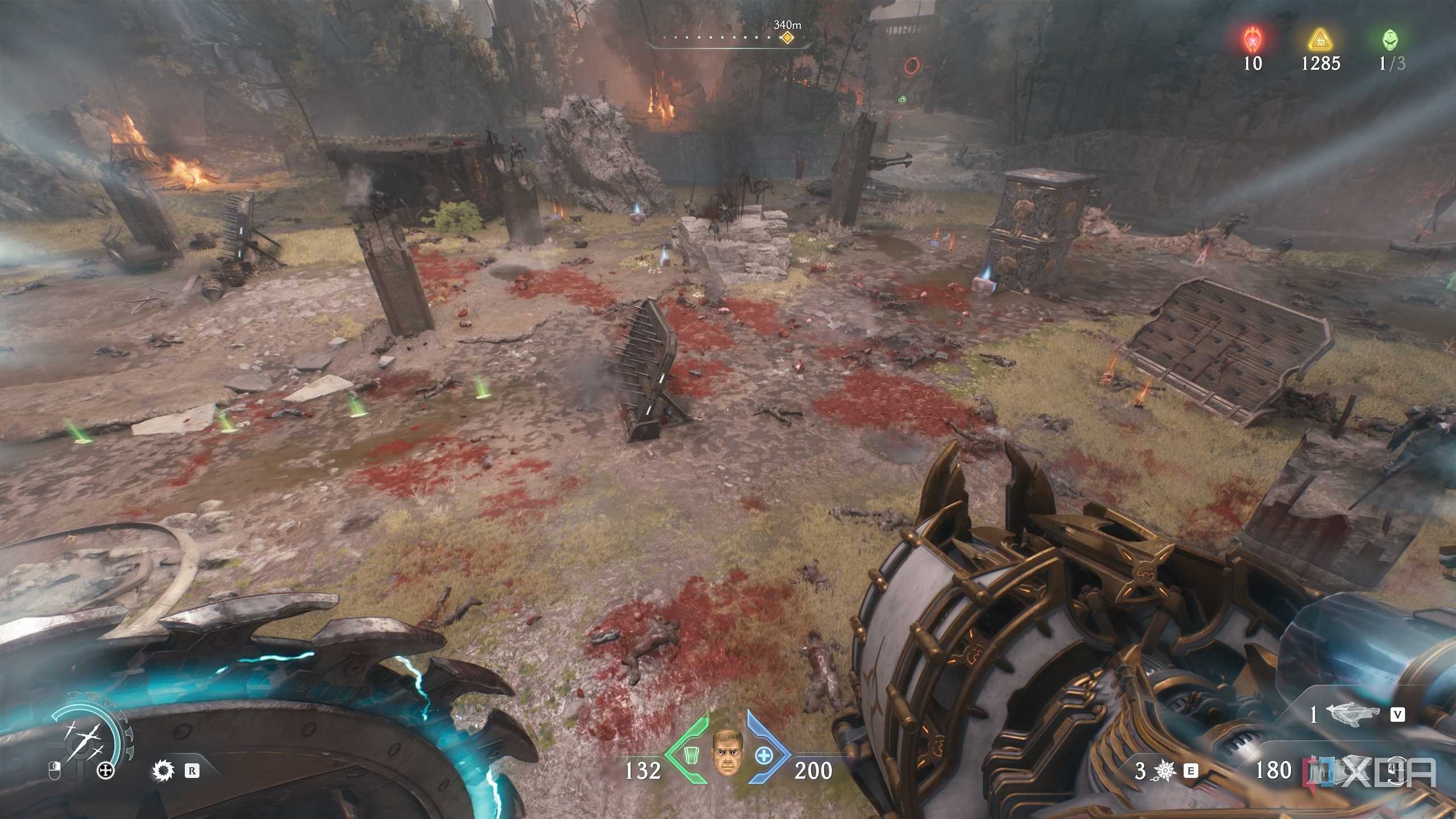 The slayer jumping off a ledge in Doom: The Dark Ages.