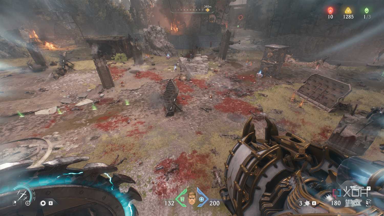 The slayer jumping off a ledge in Doom: The Dark Ages.
