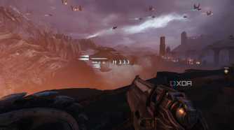 Army ships flying in the sky in Doom: The Dark Ages.