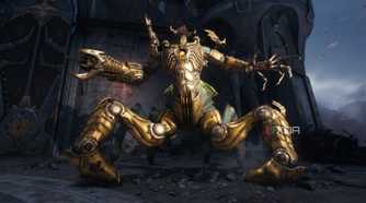 A Vagary Champion demon in gold armor in Doom: The Dark Ages.