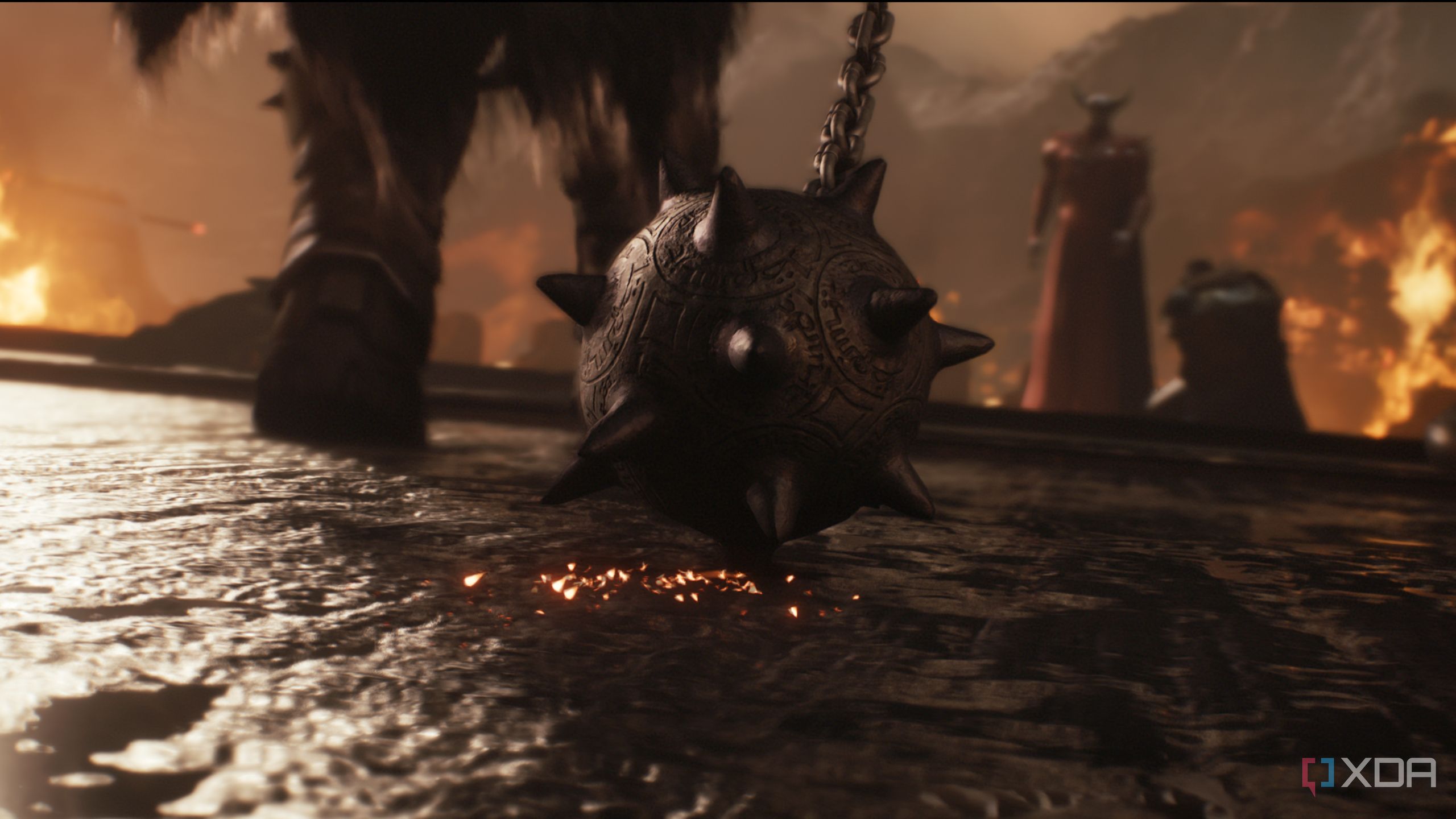 The Doom Slayer dragging his flail on the floor in Doom: The Dark Ages.
