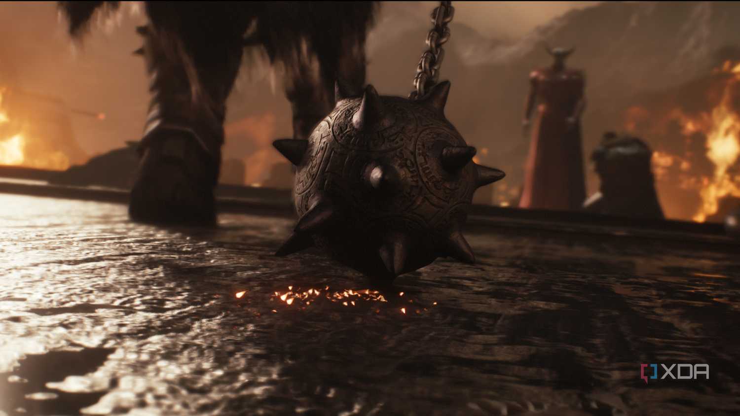 The Doom Slayer dragging his flail on the floor in Doom: The Dark Ages.