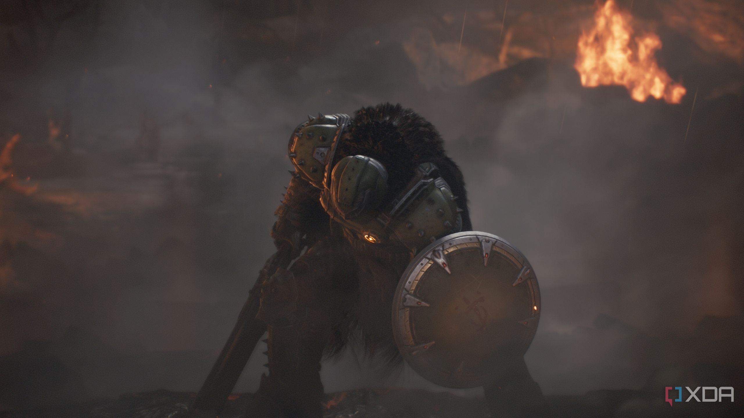 The Doom Slayer wielding a shotgun and a shield in Doom: The Dark Ages.