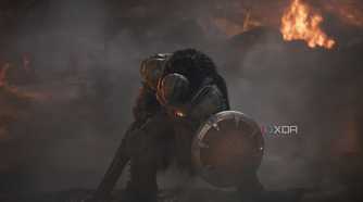 The Doom Slayer wielding a shotgun and a shield in Doom: The Dark Ages.