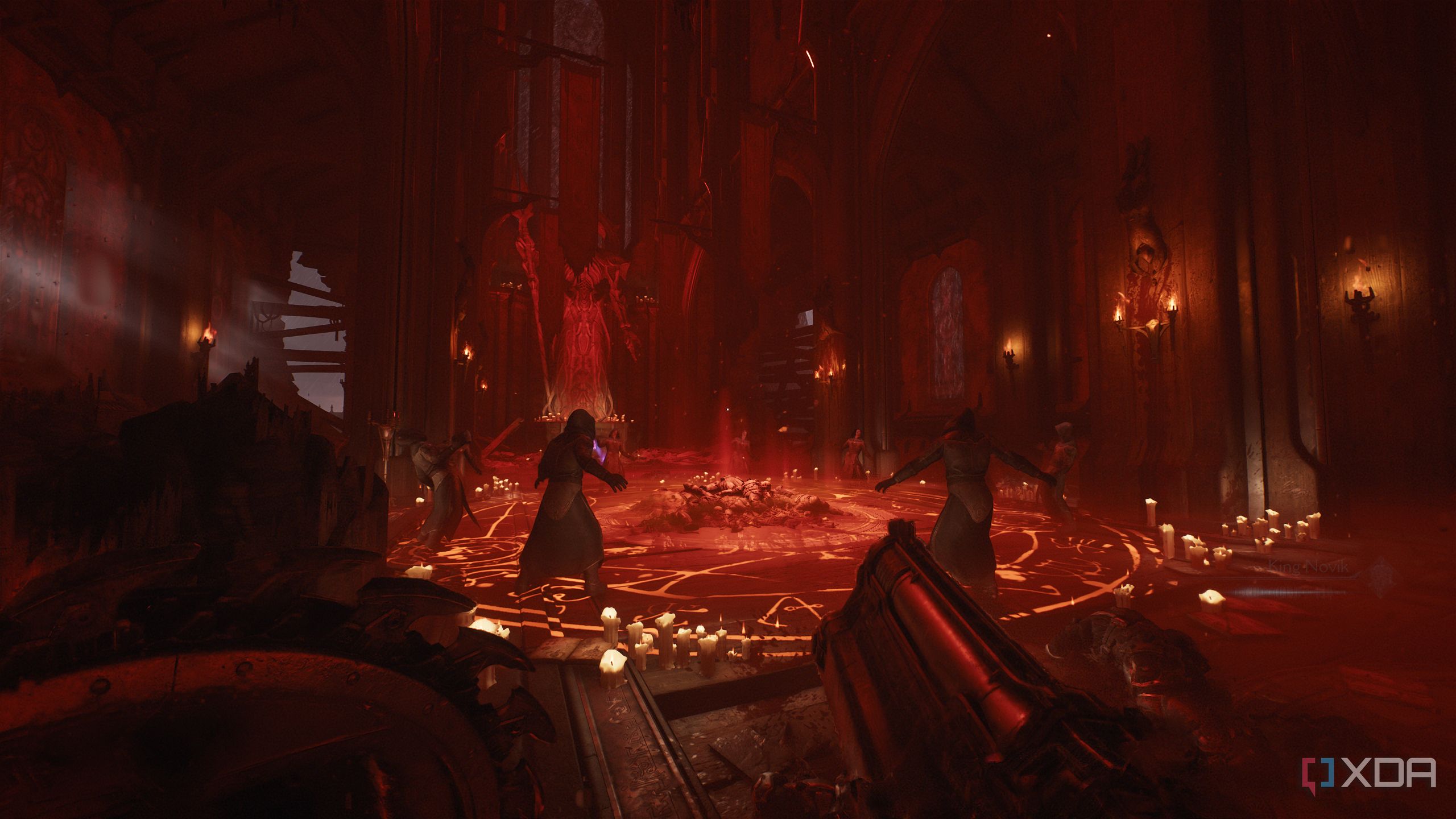 Demon cultists praying in a circle in Doom: The Dark Ages.