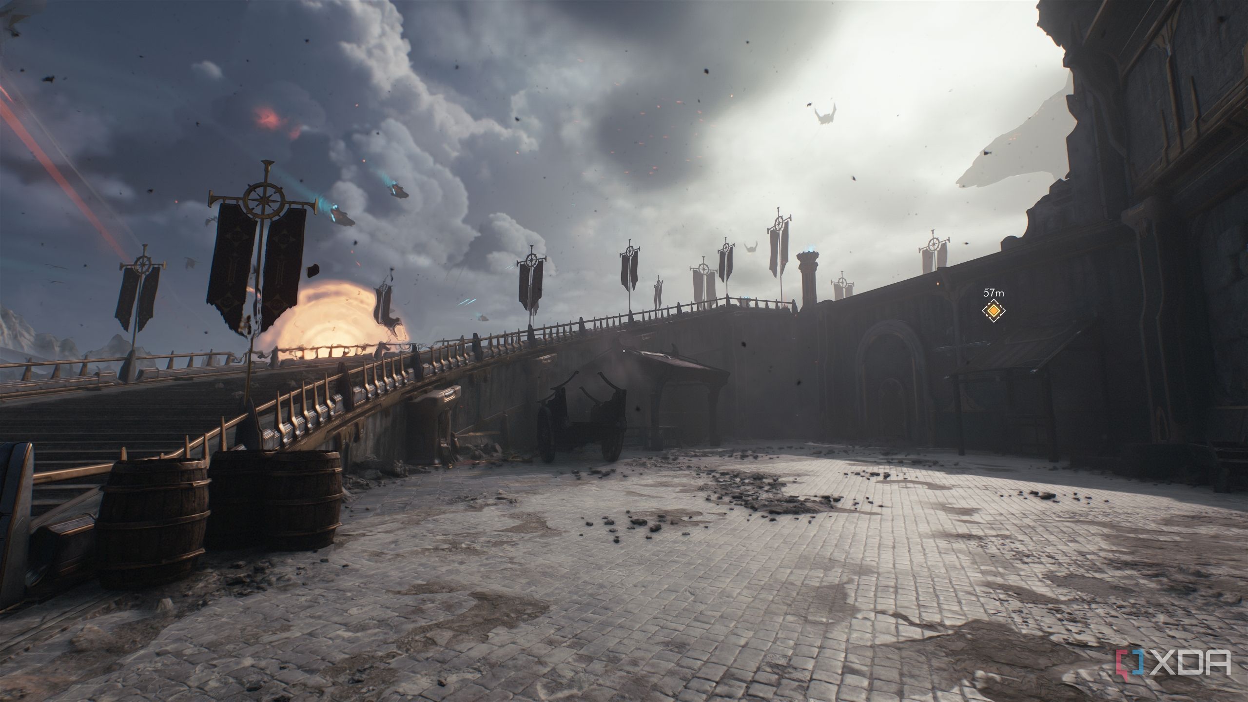 Sun-soaked castle steps in Doom: The Dark Ages.