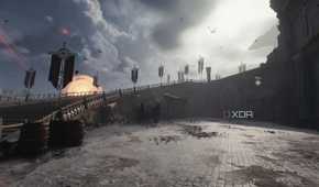 Sun-soaked castle steps in Doom: The Dark Ages.
