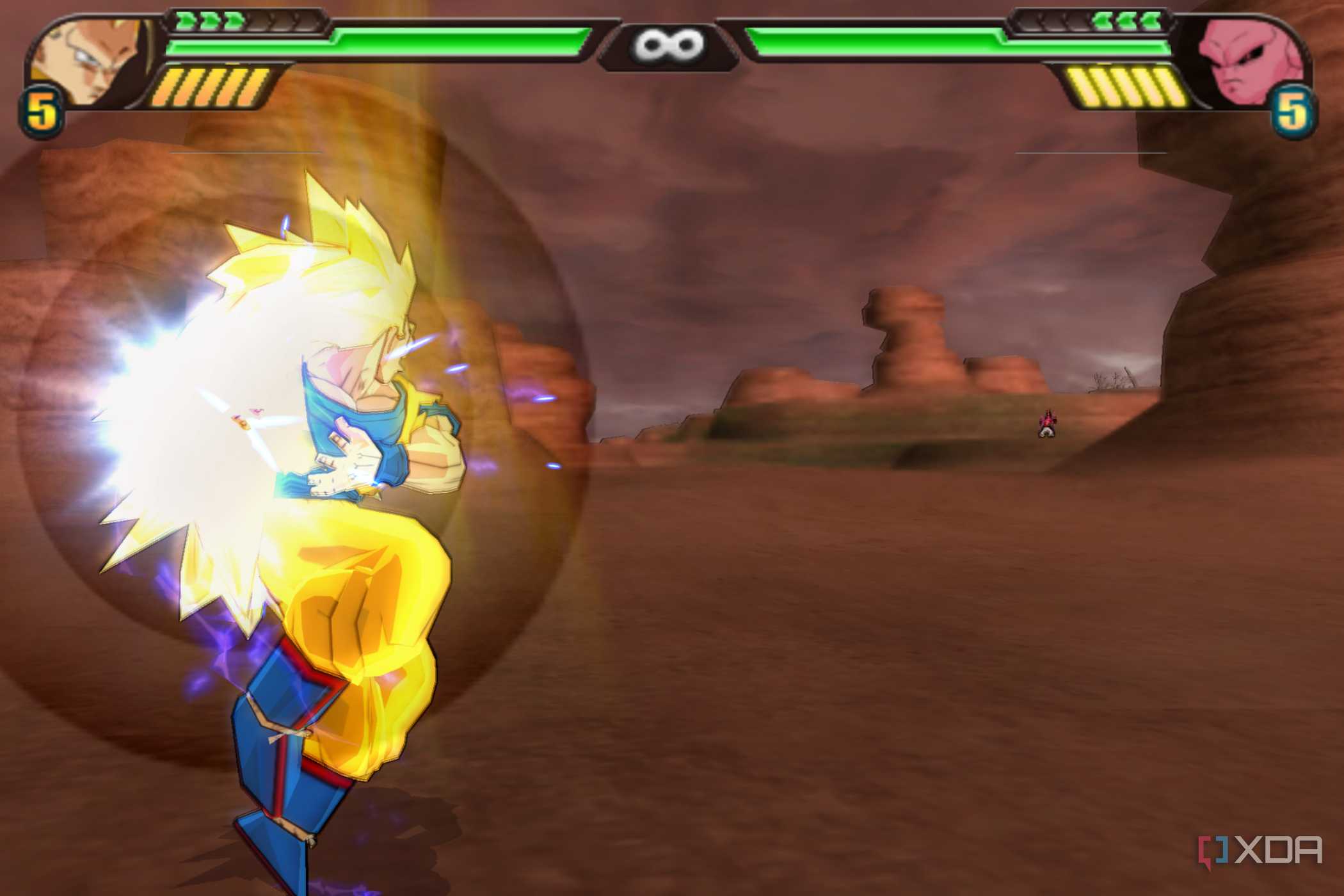 Goku charging up a qi blast in Dragon Ball Z: Budokai Tenkaichi 3.